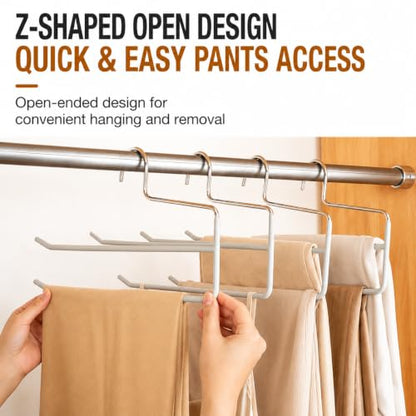 Pants Hangers for Closet, Open Ended 2 Tier Hanger with Space Saving Dual Layer Design, Non Slip PVC Coated Metal Construction, Closet Storage Solution for Pants, 10 Pack, Gray
