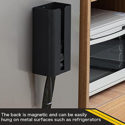 Uiifan 2 Pcs Magnetic Suction Plastic Bag Holder Wall Mount Plastic Grocery Bag Organizer Wide Opening Dispenser Fingerprint Resistant Smudge Proof Saver for Pantry, Black