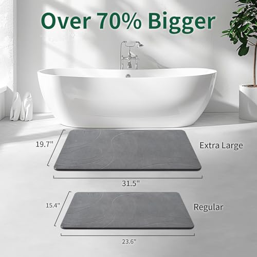 Extra Large Stone Bath Mat, Diatomaceous Earth Mat, 31.5"x19.7" | Super Absorbent, Modern Quick Drying Diatomite Bathmats, Non-Slip Base, Easy Clean for Shower Floor & Bathroom (Dark Gray)