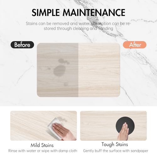 2 Pack Stone Bath Mat for Bathroom|Diatomaceous Earth Bath Mat|Quick Dry Water Absorbing Bath Stone Mat Large|Non-Slip Bathroom Shower Rug|Easy to Clean (24×16'', Wood Grain, Square)