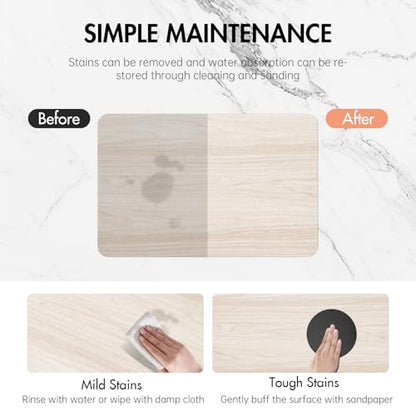 2 Pack Stone Bath Mat for Bathroom|Diatomaceous Earth Bath Mat|Quick Dry Water Absorbing Bath Stone Mat Large|Non-Slip Bathroom Shower Rug|Easy to Clean (24×16'', Wood Grain, Square)