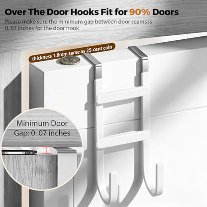BAKON Over-the-Door Hooks, 2 Pack Heavy Duty Door Hanger with Anti-Scratch Rubber for Hanging Coat Towel Bag, Fits 1-3/8" Interior Doors, Suitable for Bathroom LivingRoom Bedroom and Kitchen, White