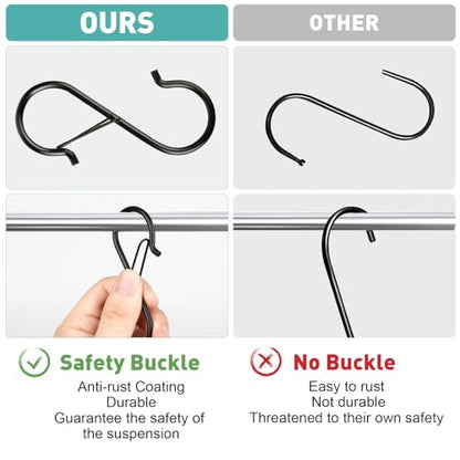 60 Pcs S Hooks for Hanging Heavy Duty, Metal S Hook with Safety Buckle | 3.5-inch S Hook for Hanging Plants, Suitable for 0.5 inch Rods, Purse Hooks, Perfect for Closet, Kitchen, Pot, Pan, Bags