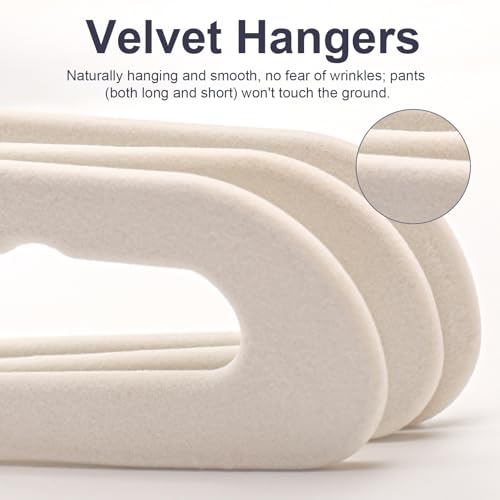 Velvet Pants Hangers - 16 Pack White Non Slip Open Ended Hanger with 360 Swivel Hook - Closet Space Saving Hanger for Heavy Pants, Jeans, Trousers, Scarf