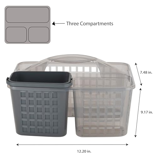 Bath Bliss 2 in 1 Portable, Bathroom Shower Caddy for Shampoo, Conditioner, Soap, and Cosmetics, in Grey Bath Tote (26118-GREY)