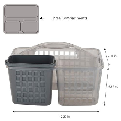 Bath Bliss 2 in 1 Portable, Bathroom Shower Caddy for Shampoo, Conditioner, Soap, and Cosmetics, in Grey Bath Tote (26118-GREY)