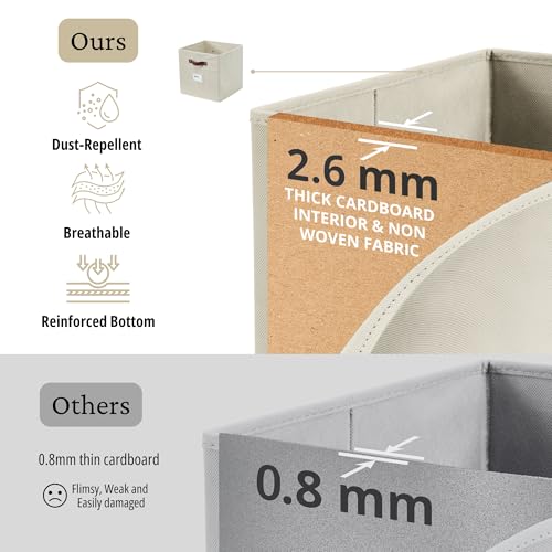 DECOMOMO Storage Bins, Cube Storage Bin with Labels | 10.5" x 11" Fabric Storage Cubes for Shelves (6pcs, Beige)
