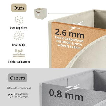 DECOMOMO Storage Bins, Cube Storage Bin with Labels | 10.5" x 11" Fabric Storage Cubes for Shelves (6pcs, Beige)