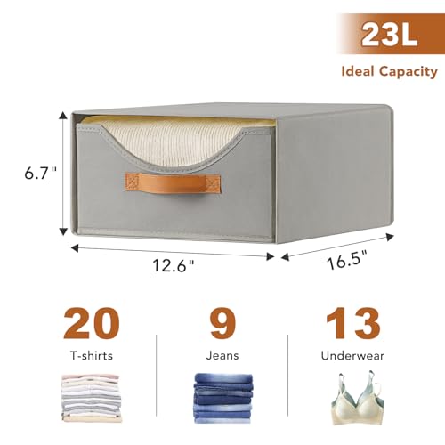 4 Pcs 16.5" Closet Drawers and Large Size Clothes Storage Bins Push-Out Storage Stackable Shelf Drawers with See-Through Window Closet Organizers for Bedroom, Living Room, Under Bed, Grey
