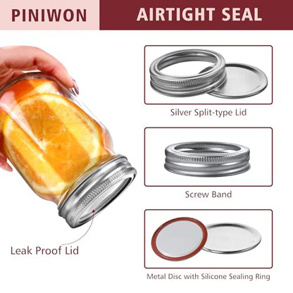 PINIWON Mason Jars 16 oz with Lids and Bands, 15 Pack Pint Canning Jars