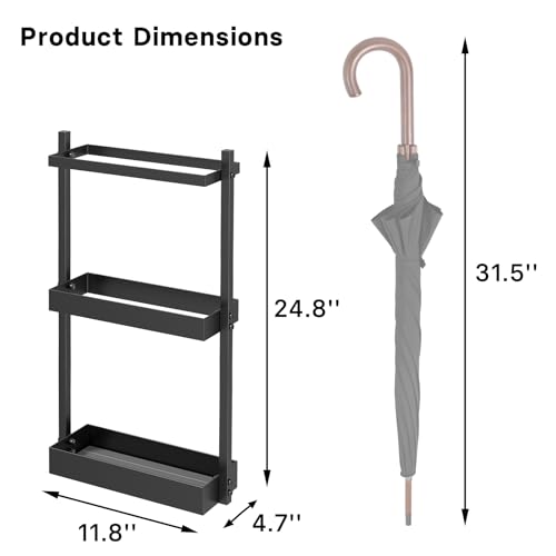 Metal Umbrella Stand with Drying Stone, Fits Compact Small Spaces | Free Standing