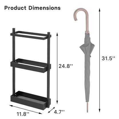 Metal Umbrella Stand with Drying Stone, Fits Compact Small Spaces | Free Standing