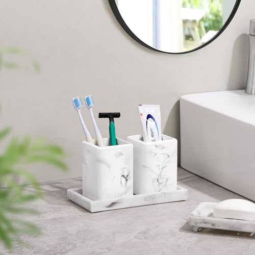 Luxspire Toothbrush Holders, Diatomite, 2 Pack, Marble | Fast Drying, Diatomaceous Earth, Electric Toothbrush Holder, Toothbrush and Toothpaste Holder, Bathroom Organizer Essentials