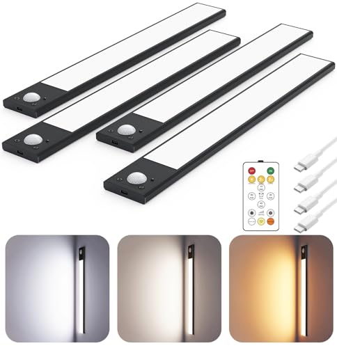 12" Under Cabinet Lighting Wireless, Remote, Motio... (4 Count | Black_12inch | Aluminum)