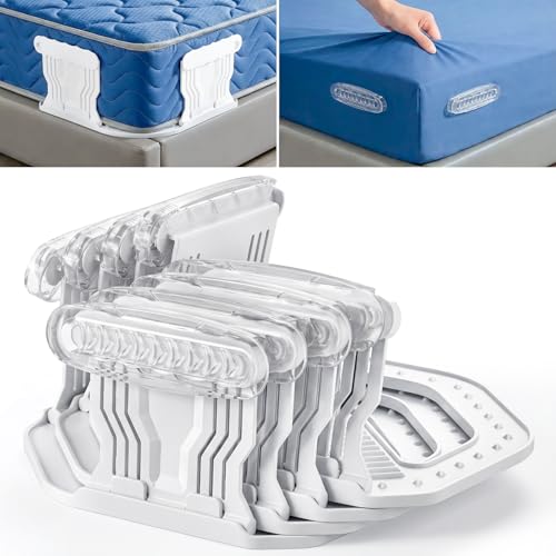 Bed Sheet Holders - 4 Pack Foldable Sheet Fasteners for Mattress Corners, Open Corner Bed Sheet Holder Clips with Gentle Sliding Locks, Tug-Proof Sheet Grippers Keep Sheets Tight All Night