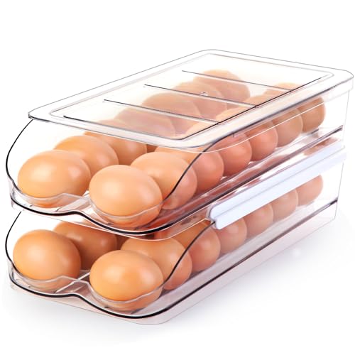 RoskDeewat Egg Holder for Fridge, Automatic Rolling Egg Container -2 Tier