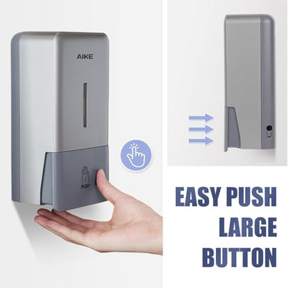 AIKE Liquid Commercial Soap Dispenser,27oz for Bathroom Sleek Silver,AK1006 | No-Drill and Screw Dual Wall Mount Install Design for Space-Saving,Easy Push Easy Refill and Large Capacity for Commercial