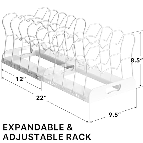 Simple Houseware Expandable Pan Rack 10 Adjustable Compartments, White | Kitchen Cabinet Organizer for Pots, Pans, Lids & Bakeware - Pantry & Countertop Storage