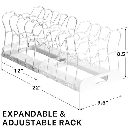 Simple Houseware Expandable Pan Rack 10 Adjustable Compartments, White | Kitchen Cabinet Organizer for Pots, Pans, Lids & Bakeware - Pantry & Countertop Storage