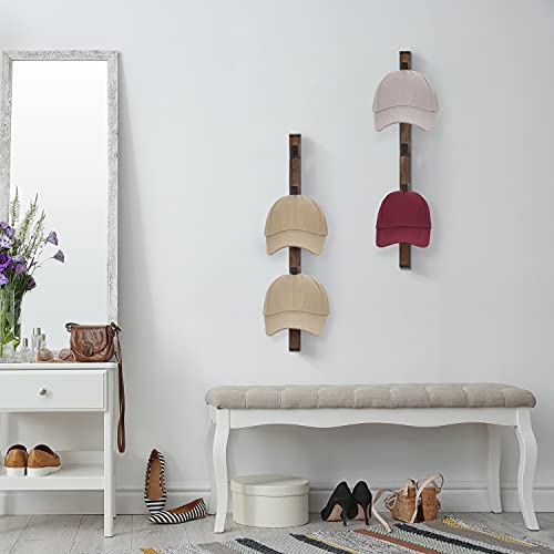 Hat Rack for Wall Baseball Cap Organizer Hanger (2 Pack) Modern Wooden Hat Holder Wall-Mounted Caps Display for Closet Door Bedroom Entryroom Laundry (Brown) …
