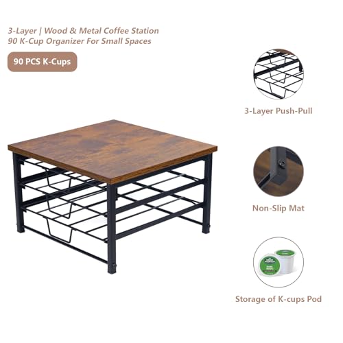 3 Tier Coffee Capsule Storage Drawer,Coffee Pod Holder for K Cups,90 Capacity Coffee Capsule Storage Organizer Holder,Office or Home Kitchen Counter Organizer