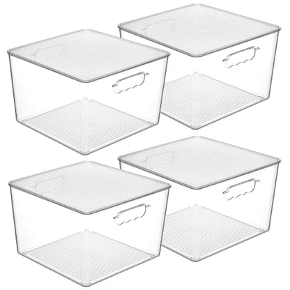Vtopmart 4 Pack Extra Large Clear Stackable Storage Bins with Lids, 11inch Organizer Bins with Handle for Onions and Potatoes, Plastic Containers for Pantry, Freezer, Kitchen, Closet Organization