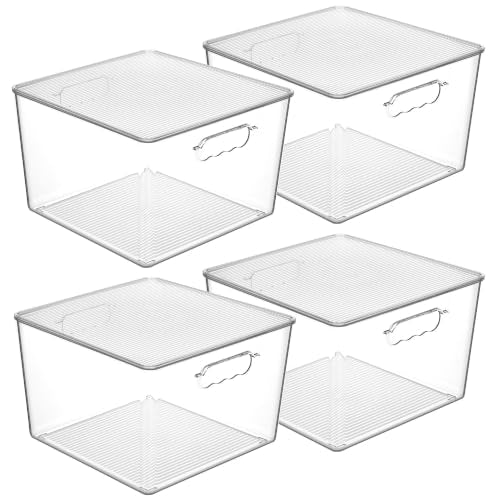 Vtopmart 4 Pack Extra Large Clear Stackable Storage Bins with Lids, 11inch Organizer Bins with Handle for Onions and Potatoes, Plastic Containers for Pantry, Freezer, Kitchen, Closet Organization