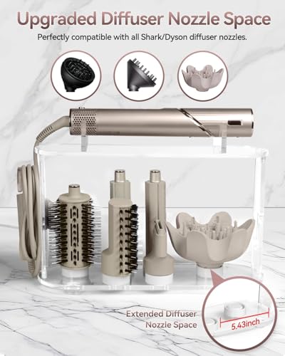 Affogato Storage Holder Compatible with Shark FlexStyle HD430C, Desktop Organizer for Storage Attachments, Acrylic Hairdryer Rack with Cord Hanger for Accessories Curlers Brushes Diffuser