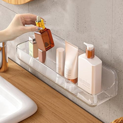 Acrylic Wall Mounted Shower Caddy, Large, Adhesive Bathroom Shelves | 4D" x 12.8"W x 3.3"H, No Drilling Acrylic Shelf, Adhesive Shelf, Bathroom Shelves with Adhesives for Bathroom, Kitchen