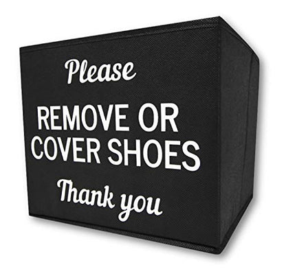 Shoe Cover Box | Disposable Shoe Bootie Holder For Realtor Listings and Open Houses | Please Cover or Remove Shoes Bin | Shoe Bootie Box (Black)