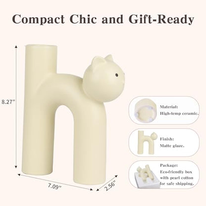 Ceramic Cat Vase Gift for Cat Lovers, Cat Mom Gift, Home Office Desk Decor | A thoughtful cat lover gift for women and home office desk decor. Cute vase for plants or dried flowers Cat themed gifts