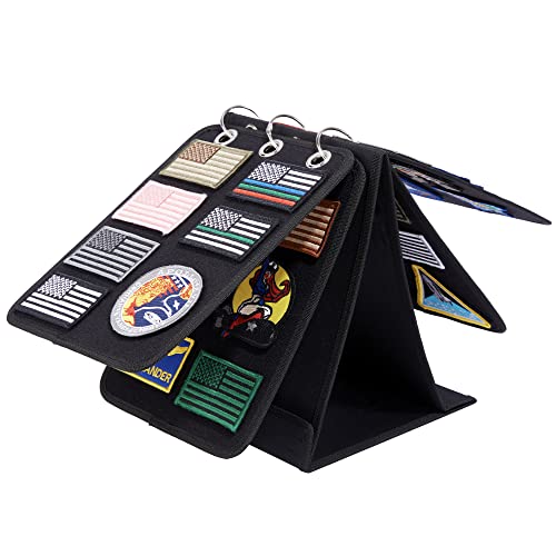 Patch Display, Vertical Patch Organizer with 4 Pages for Hook & Loop Patch Collections Display, 3-Ring Patch Display Holder (Black)