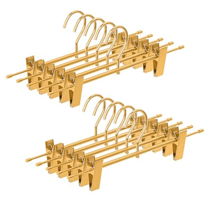 10 Pack Gold Metal Pants Skirt Hangers with Clips & Swivel Hooks | Lightweight Aluminum & Sturdy, Non-Slip Pads for Trouser, Skirts, Jeans, Scarf, Camisoles, Kids & Adults