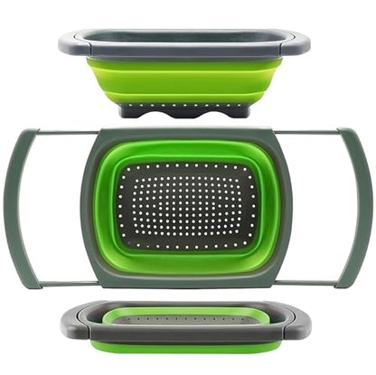 Qimh Colander collapsible, Colander Strainer Over The Sink Vegetable Fruit Strainer Basket (6 Quart) with Extendable Handles, New Kitchen Essentials