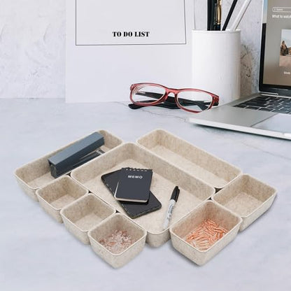 8pc Nordic Minimalist Desk Organizer Tray Beige Oatmeal Storage | Sustainable material soft yet sturdy,multi-purpose storage, sleek minimalist lifestyle