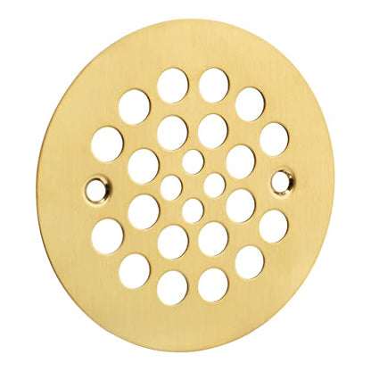 4-1/4“ Shower Strainer Drain Trim Set, Screw-in Shower Strainer Drain Cover, Plastic-Oddities Style Replacement Strainer Grid,Machine & Self-Tapping Screws Included (Brushed Gold)