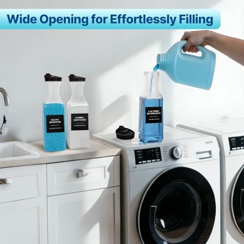 2 Pack Laundry Detergent Dispenser, Laundry Soap & Fabric Softener Dispenser, 54oz Laundry Detergent Containers, Laundry Room Organization and Storage Plastic Bottle for Scent Booster (Height 12.2'')