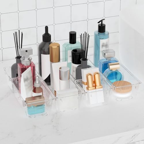 12 Pack Clear Drawer Organizer Set, Drawer Storage Trays, Storage Bins | Acrylic Drawer Storage Trays, Storage Bins for Makeup, Cosmetics, Jewelries, Utensils, Gadgets, Office