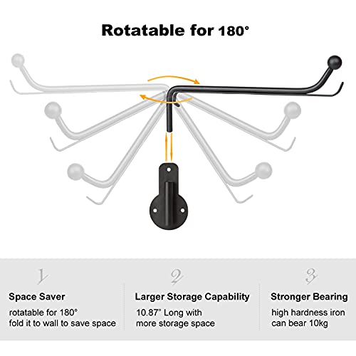 Mkono Wall Mounted Drying Rack Laundry Hook with Swing Arm Valet Rod 2 Pack | Black, Laundry Room Organization, Space Saving, Foldable, Easy Install, Wall Clothes Hanger, Closet Bathroom Bedroom Organize