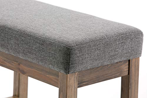 SIMPLIHOME Milltown 44" Wide Vegan Leather Rectangle Ottoman in Brown