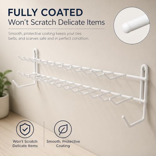 Huji Wall Mount Tie and Belt Rack Organizer, White (1 Pack)