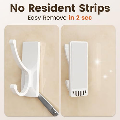 pickpiff Adhesive Wall Hooks with Strip - No Residue, Easy to Remove, Strong Heavy Duty Sticky Towel Hook, 4 Pack White
