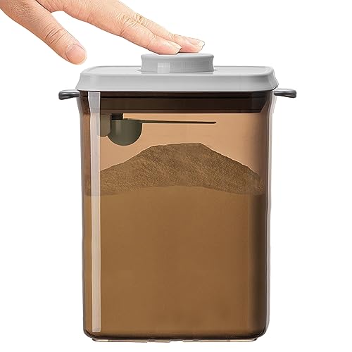 One-Push Formula Container, 2300ml Formula Dispenser with Scoop and Scraper, Milk Powder Container with Lids, BPA-Free Airtight Food Storage Container 1000g Large Capacity,Dark Brown, Rectangle