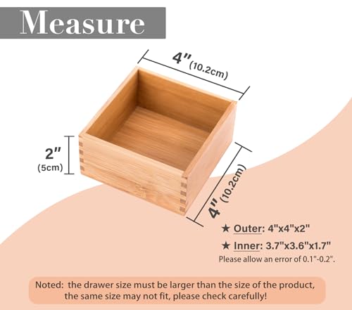 Bamboo Organizer Storage Boxes for Tabletop Bathroom Dresser Organizer Small Boxes, Bamboo 4"*4"