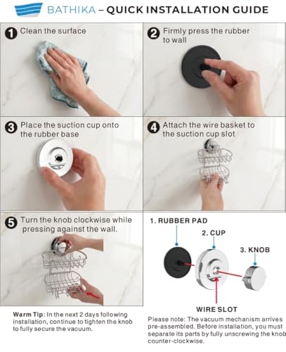 Soap Dish for Shower Suction Cup Powerful Vacuum System Rustproof 304 Stainless Steel Basket Sponges Holder with Razor Hooks for Bathroom or Kitchen Soap Holder, 2 Tier (Silver)