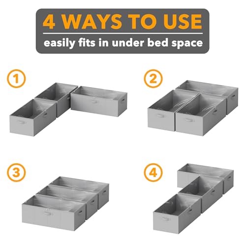 SpaceAid 3 Pack 10" High Under Bed Storage Containers, Large Underbed Storage Organizer Bins with Lids for Bedroom, Dorm, Clothes, Closet Organization, Bed Sheets and Blankets (Gray)