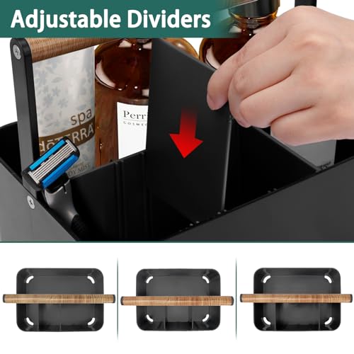 Portable Shower Caddy Dorm: Bathroom Caddy Organizer with Handle and Adjustable Dividers,Plastic Shower Basket for Toiletry,Makeup,Vanity,Shower Storage Tote for College, Cleaning Caddy, Black