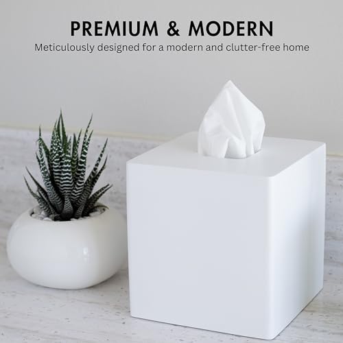 Matte White Square Tissue Box Cover