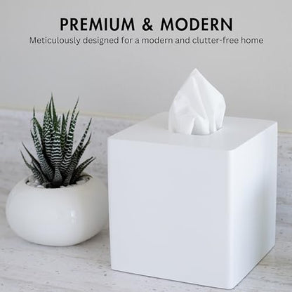 Matte White Square Tissue Box Cover