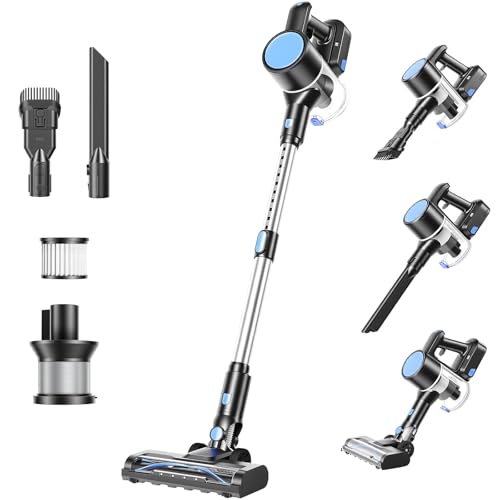 OLIXIS Cordless Vacuum Cleaner, Rechargeable Upright Cleaner with Flexible Steering, Extendable Wand, LED Headlight, 3 Brushes & Wall Mount, Handheld Vacuum for Hardwood Floor Home Cleaning